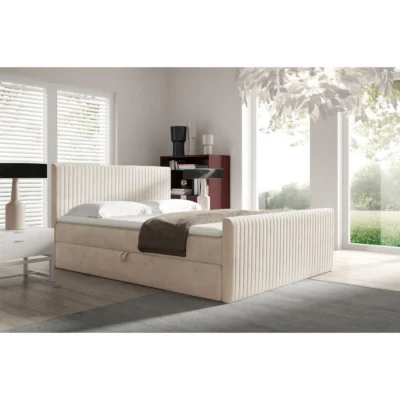 Fun Möbel Boxspringbett ADRIEN in Creme, Liegefläche 120x200 cm – mit Bettkasten, Bonellfederkern